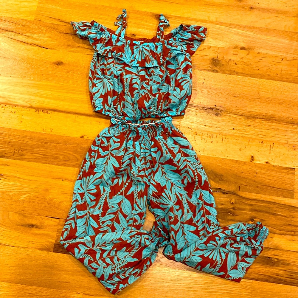 Teal and brown jungle print set